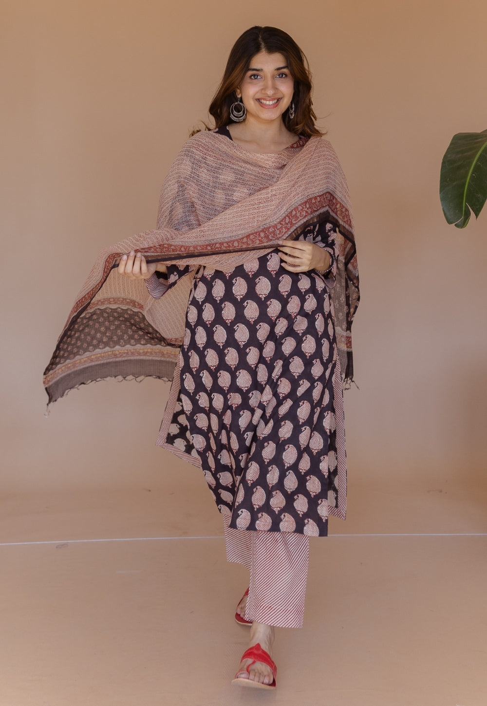 Black - Block Print Natural Dyed Cotton Straight Bagru Kurta 09