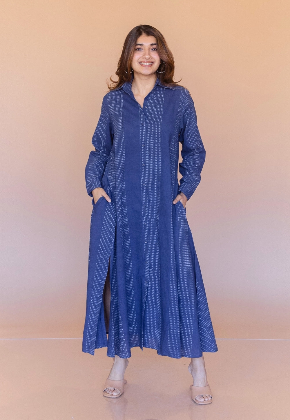 Indian Ethnic Women's Trusha Blue Dabu Cotton A Line Dress – THE INDIAN