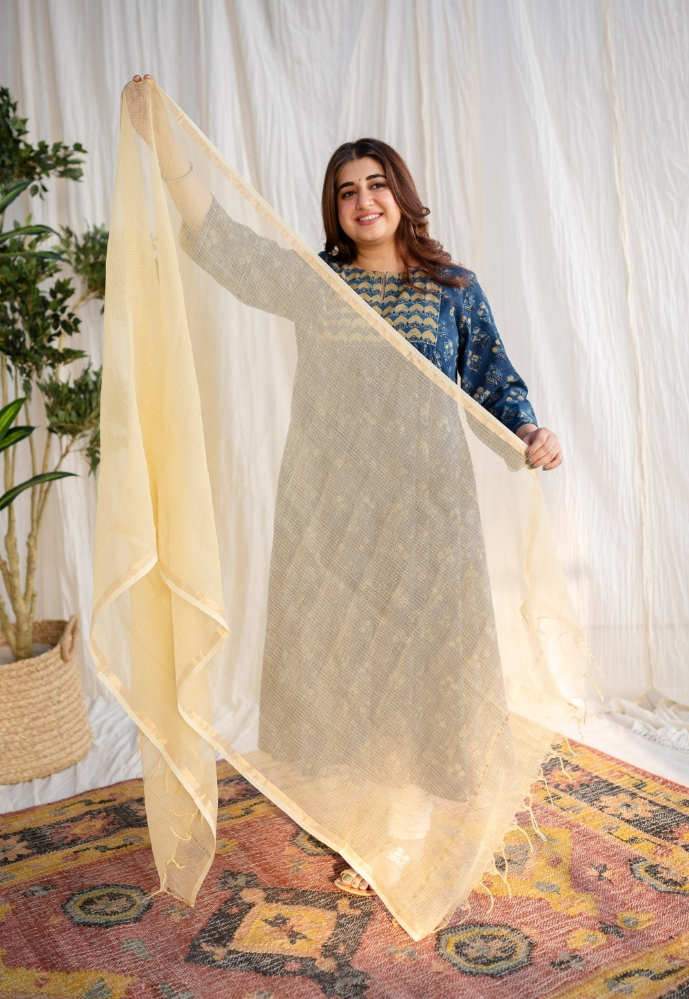 Red - Plain Cotton Kota Doria Dupatta 25
