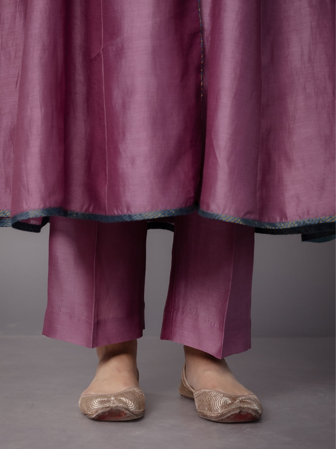 Wine Red Chanderi Silk Straight Pant