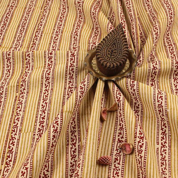Brown Floral Vale Fakira Hand Block Printed Cotton Fabric
