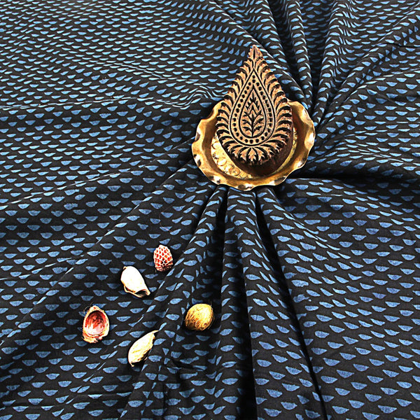 Indigo Dome Ajrakh Hand Block Printed Cotton Fabric