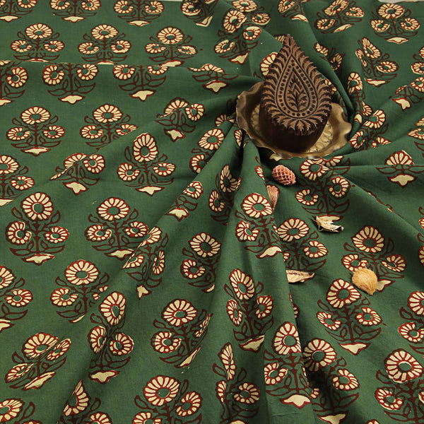 Green Daisy Floral Butta Balotra Traditional Cotton Fabric