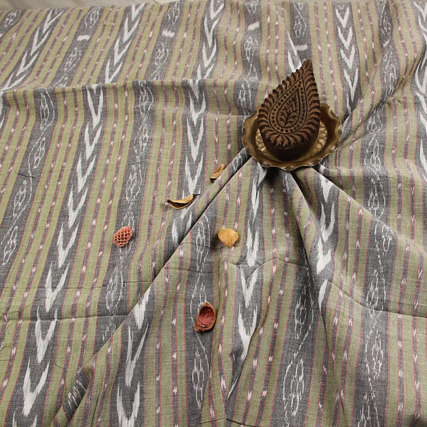 Grey Arrow Border Ikkat Cotton Fabric