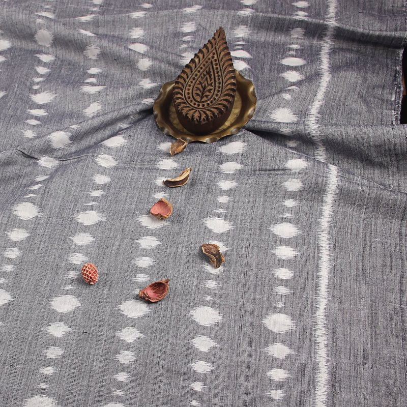 Grey Dotted Ikkat Handwoven Cotton Fabric
