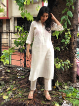 Cream Organic Shell Buttoned Kurta + Pant | Relove