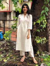 Cream Organic Shell Buttoned Kurta + Pant | Relove
