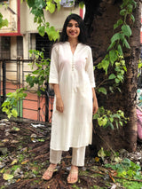 Cream Organic Shell Buttoned Kurta + Pant | Relove