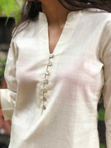 Cream Organic Shell Buttoned Kurta + Pant | Relove