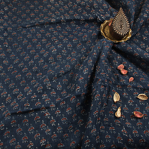 Indigo & Madder Phool Linen Ajrakh Fabric