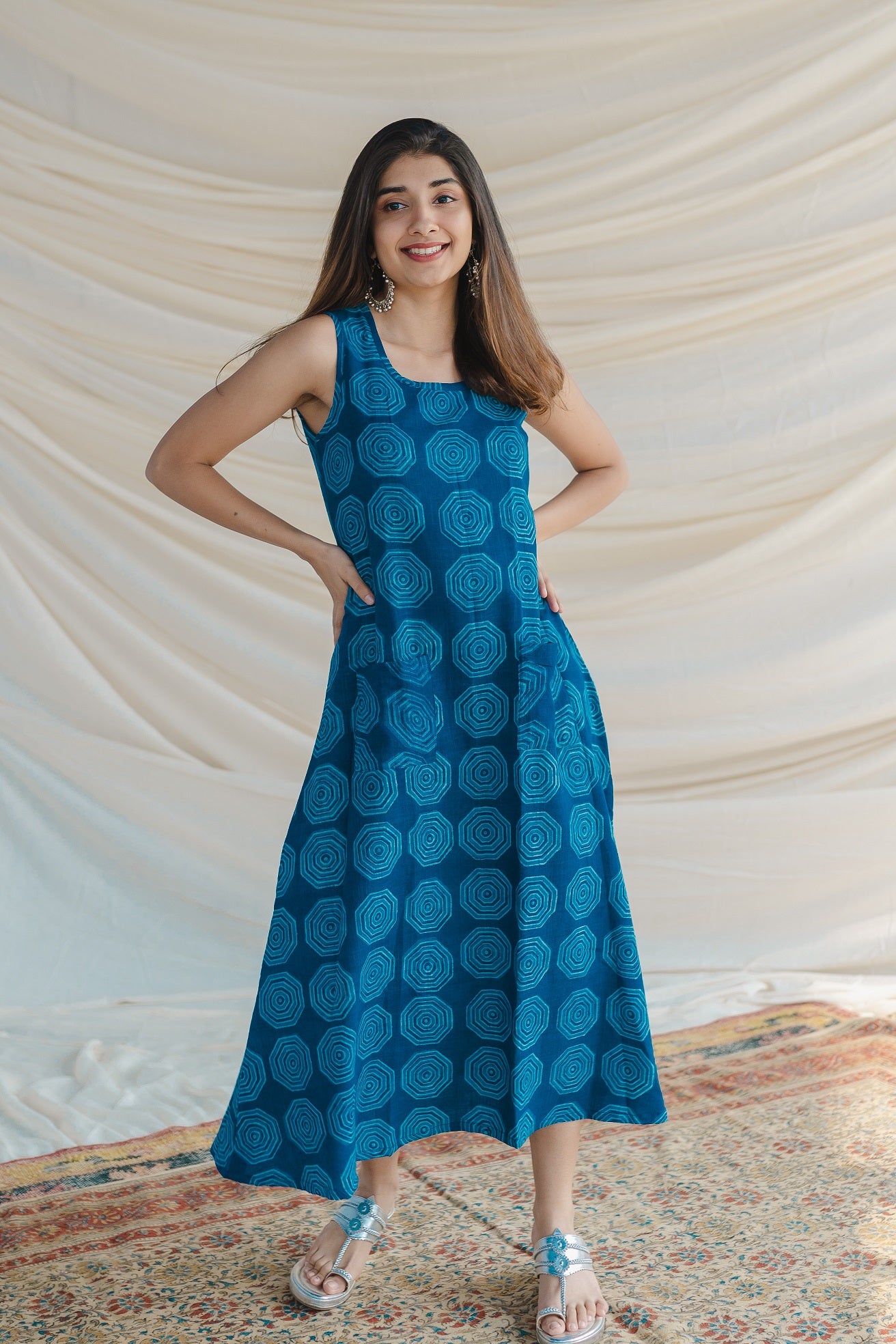 Indian Ethnic Women's Sofia Blue A line Slub Cotton Dress – THE INDIAN  ETHNIC CO.