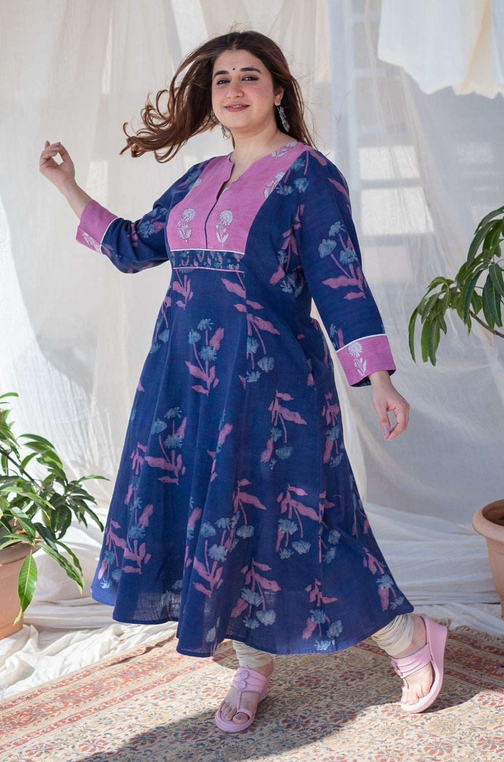 Indian Ethnic Women's Minal A Line Cotton Kurta THE INDIAN ETHNIC CO.