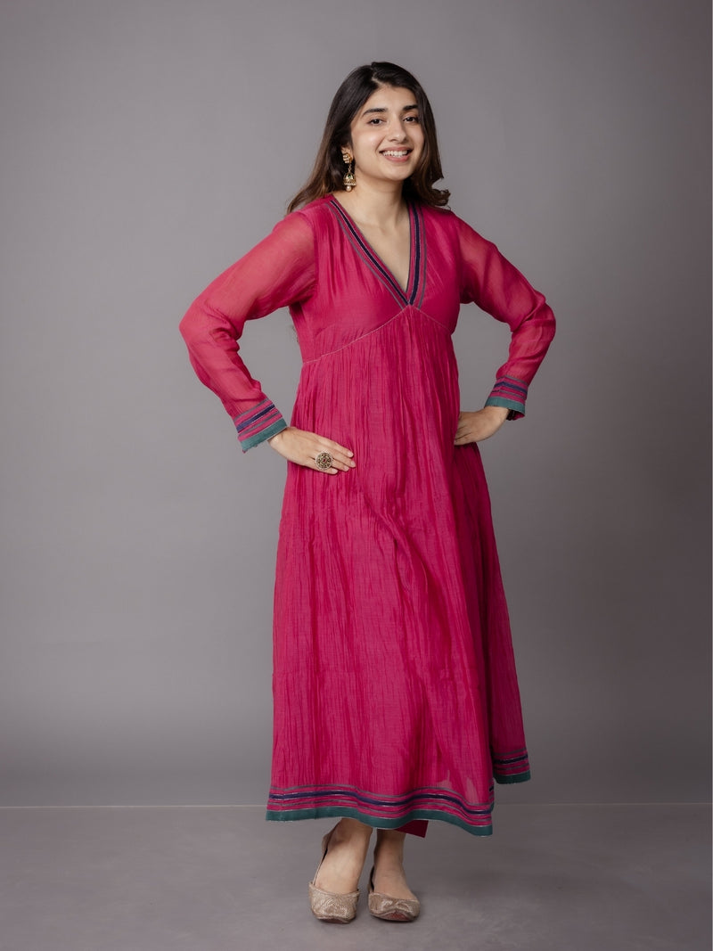Smita Pink Solid Chanderi Silk A Line Kurta