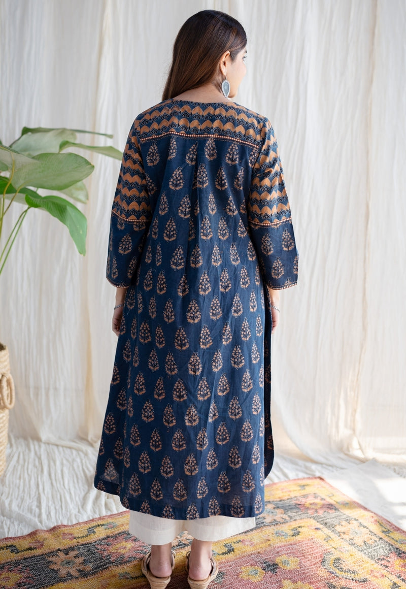 Aarna Ajrakh Cotton Hand Embroidered  Kurta