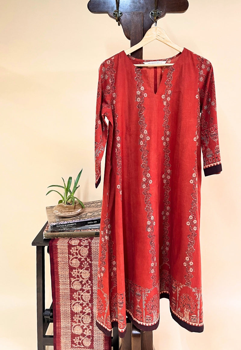 Prisha Red Ajrakh Cotton Kali Kurta