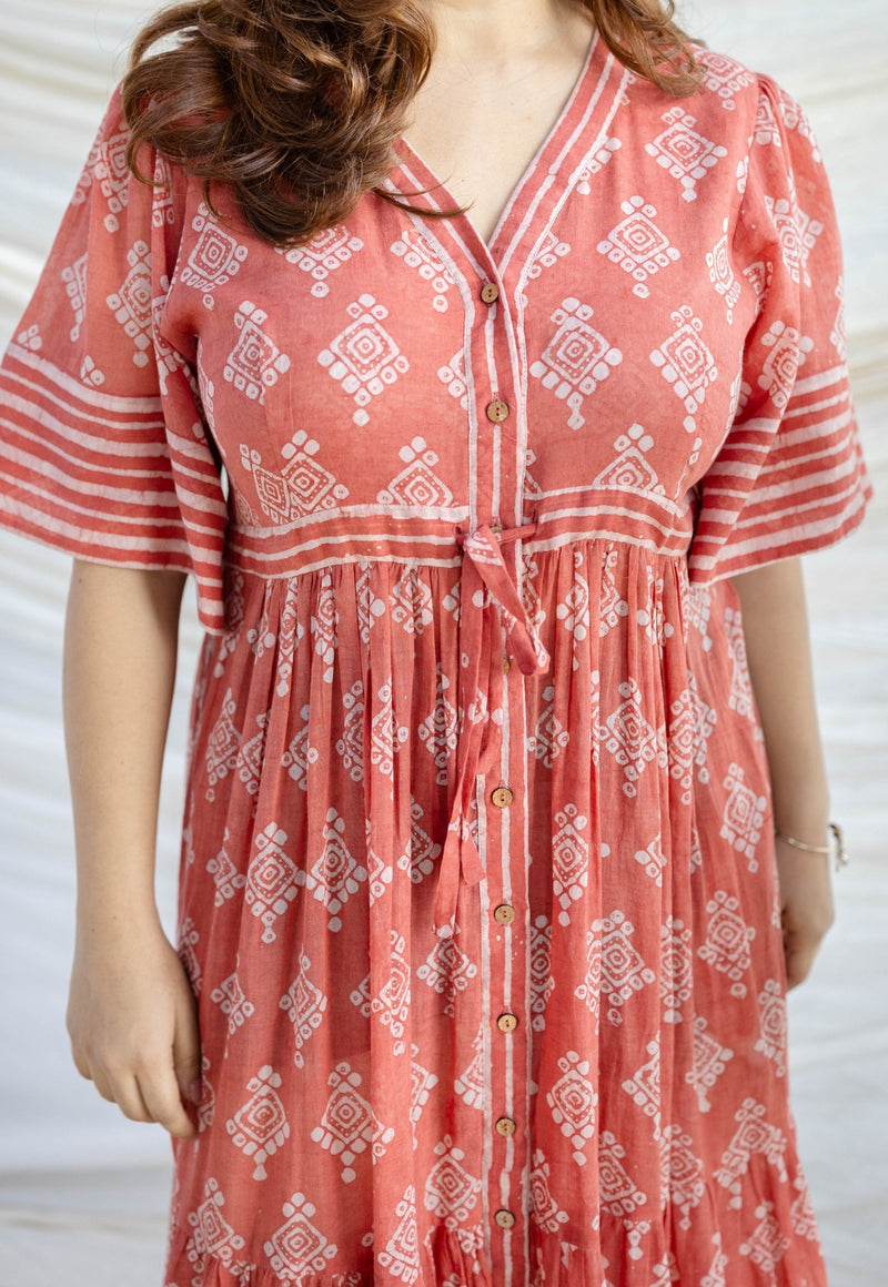 Zara Red Batik MulMul Cotton A Line Dress