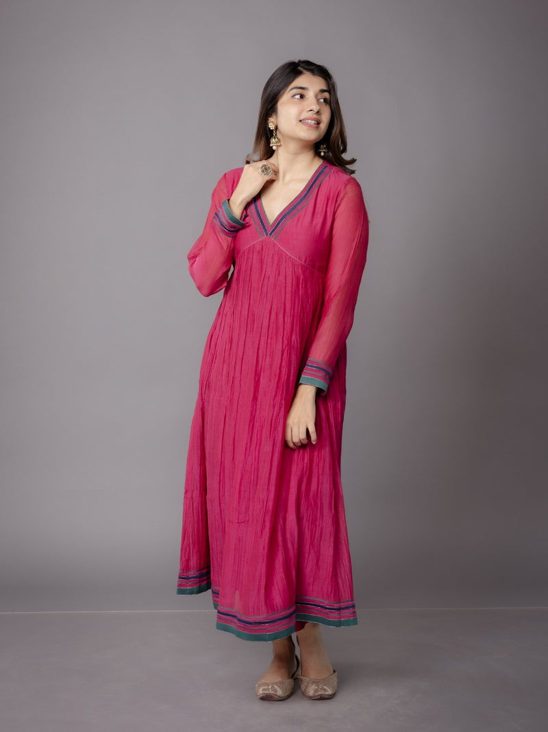 Smita Pink Solid Chanderi Silk A Line Kurta