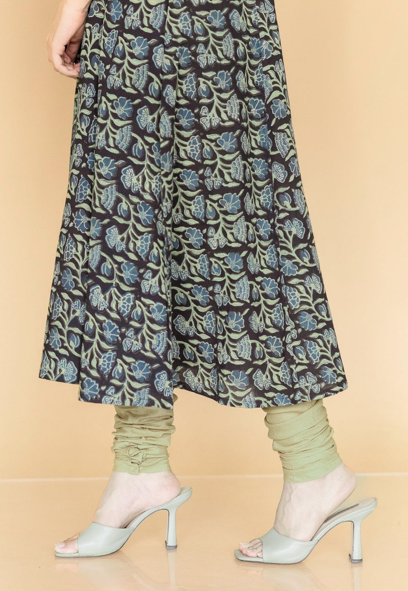 Miral Green Solid Slub Cotton Churidar