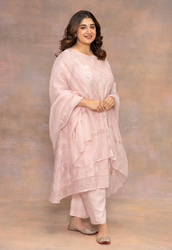 Rose Pink Sanganeri Chanderi Silk Straight Pant