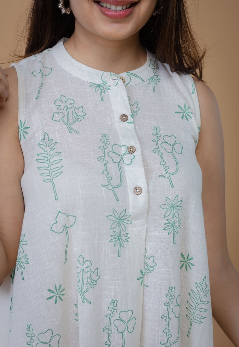 Feriha White Dabu Slub Cotton A Line Dress