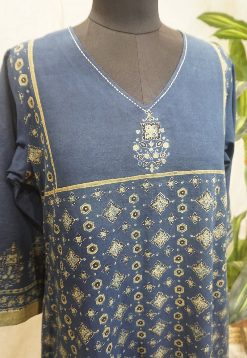 Rifat Ajrakh Cotton Hand Embroidered Kurta