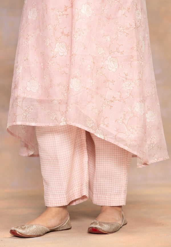 Rose Pink Sanganeri Chanderi Silk Straight Pant