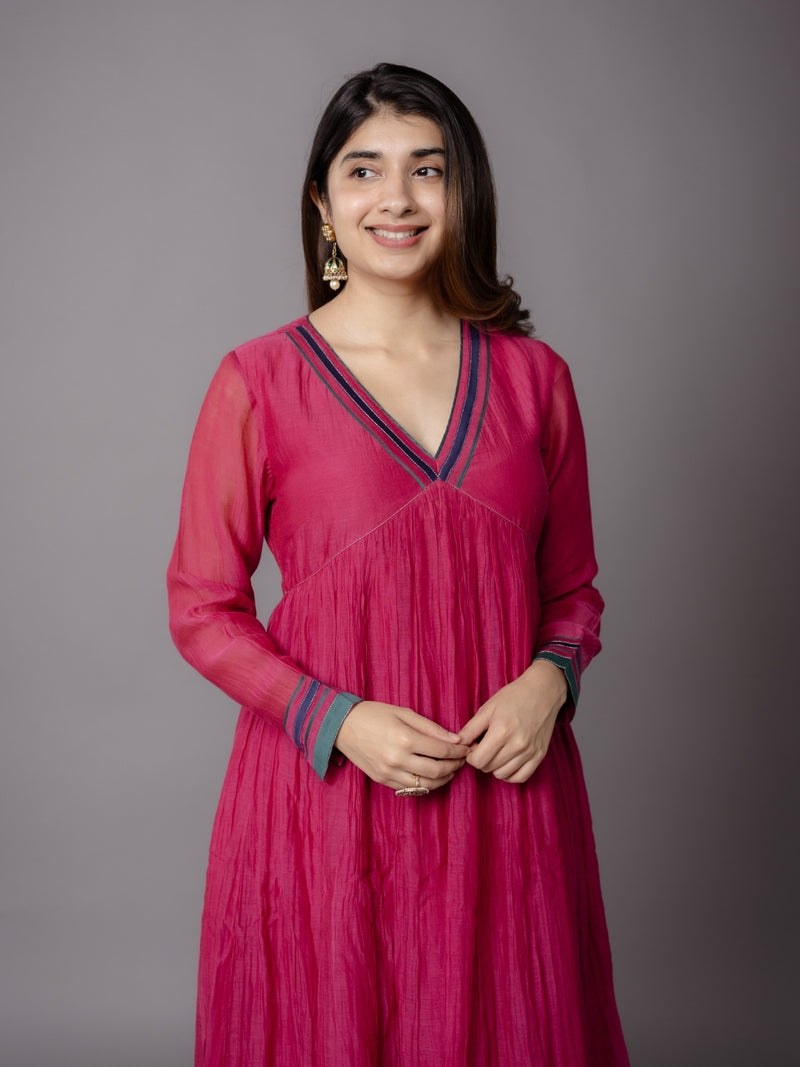 Smita Pink Solid Chanderi Silk A Line Kurta
