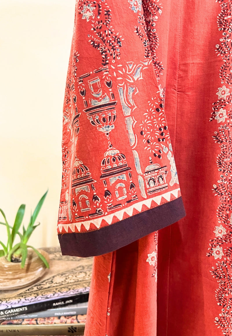 Prisha Red Ajrakh Cotton Kali Kurta