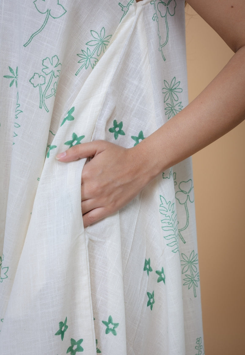 Feriha White Dabu Slub Cotton A Line Dress