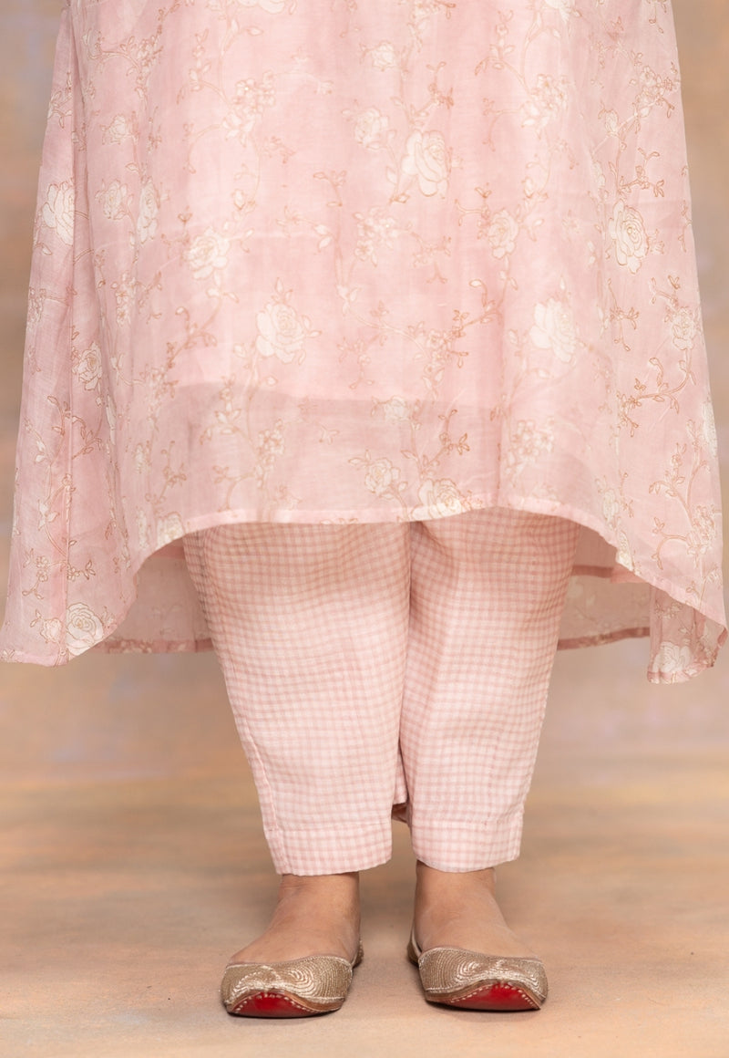 Rose Pink Sanganeri Chanderi Silk Straight Pant