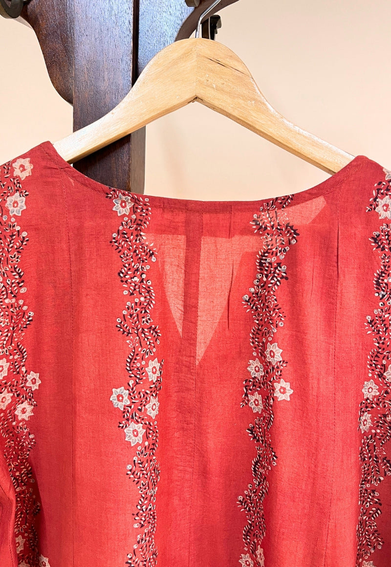 Prisha Red Ajrakh Cotton Kali Kurta