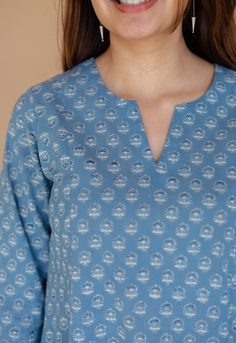 Malika Blue Ajrakh Cotton Kali Kurta