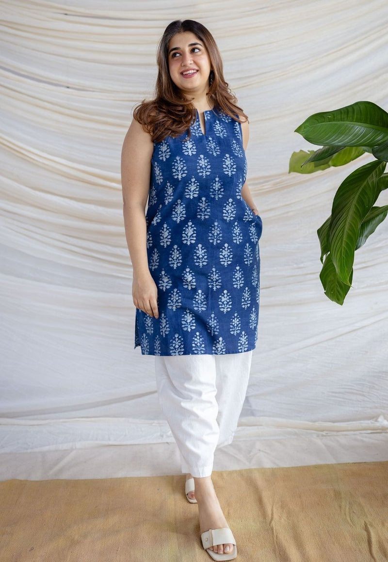 Anaya Indigo Dabu Cotton Straight Kurta