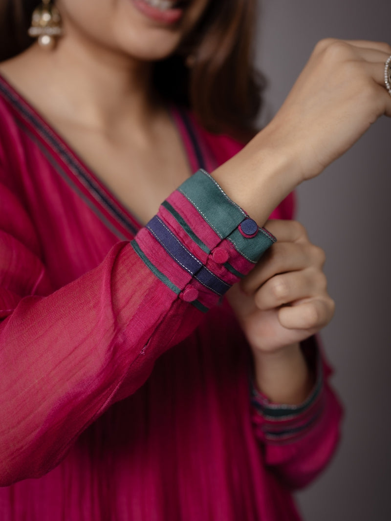 Smita Pink Solid Chanderi Silk A Line Kurta