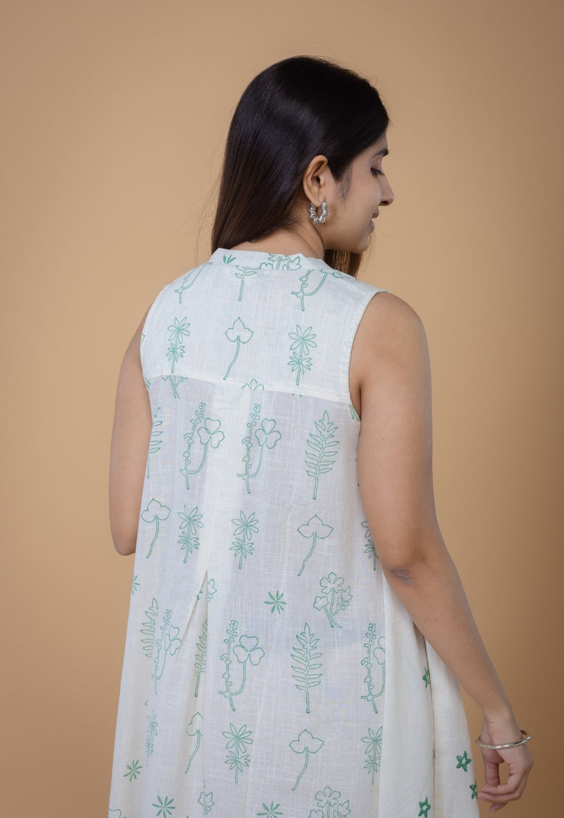 Feriha White Dabu Slub Cotton A Line Dress