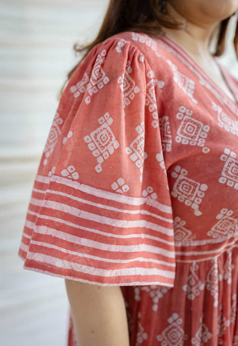 Zara Red Batik MulMul Cotton A Line Dress