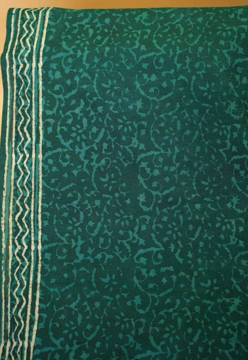 Green Butti Dabu Hand Block Print Kota Doria Saree