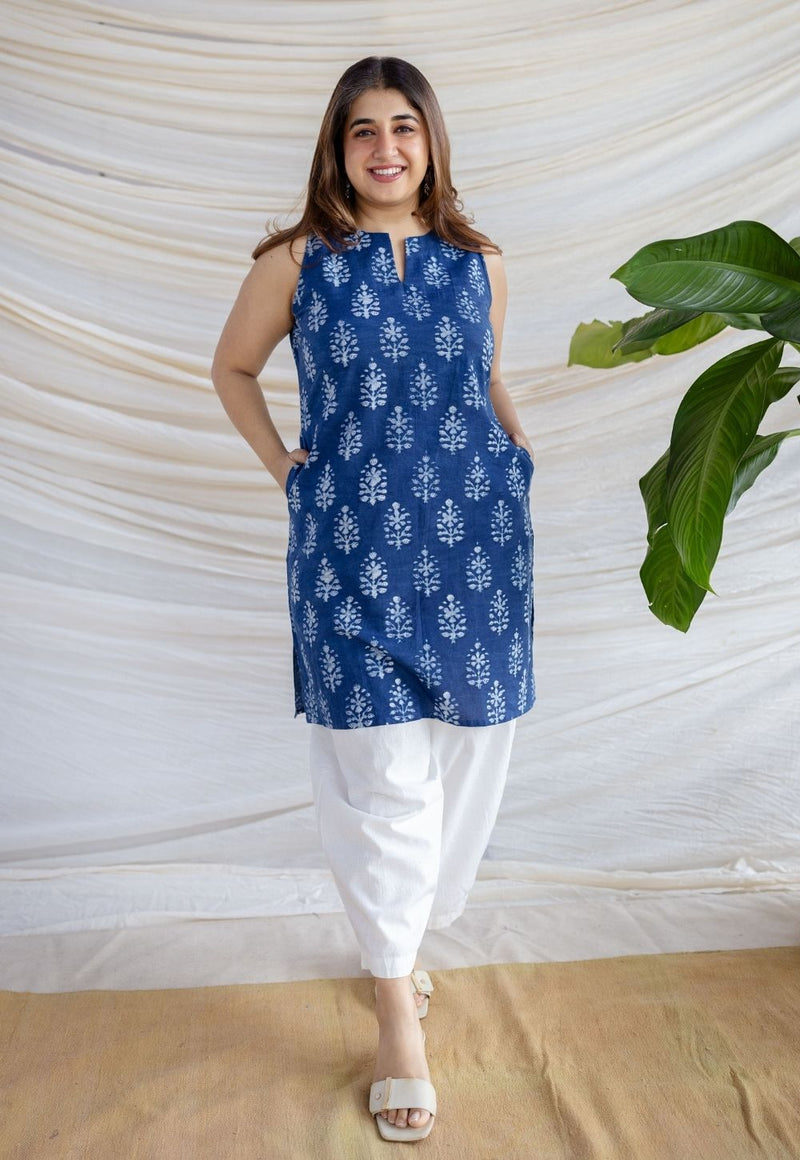 Anaya Indigo Dabu Cotton Straight Kurta