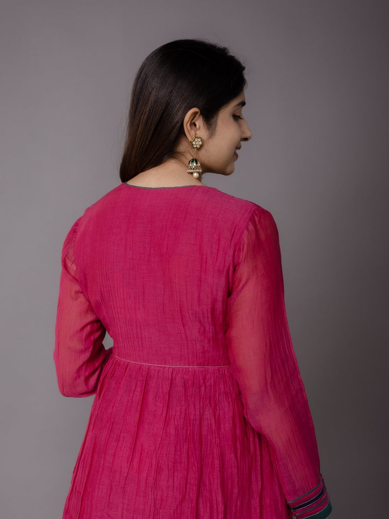 Smita Pink Solid Chanderi Silk A Line Kurta
