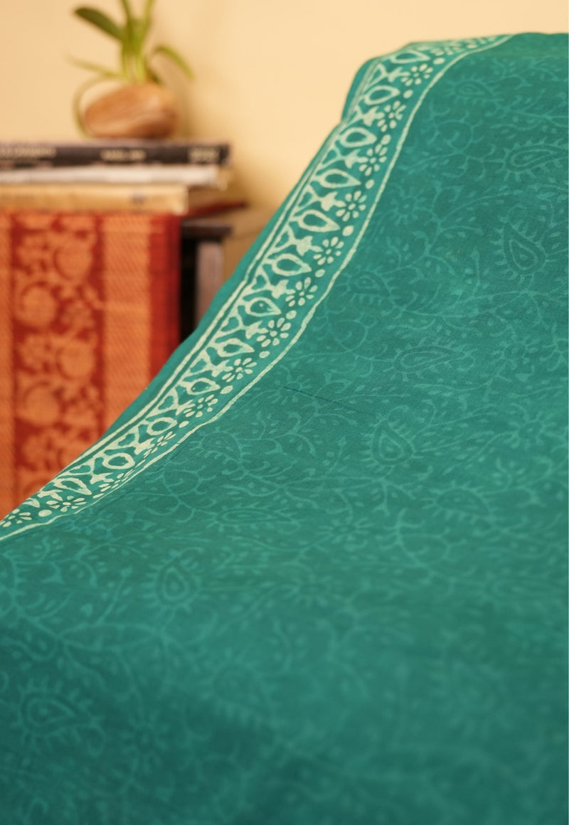 Blue Jaal Dabu Hand Block Print Kota Doria Saree