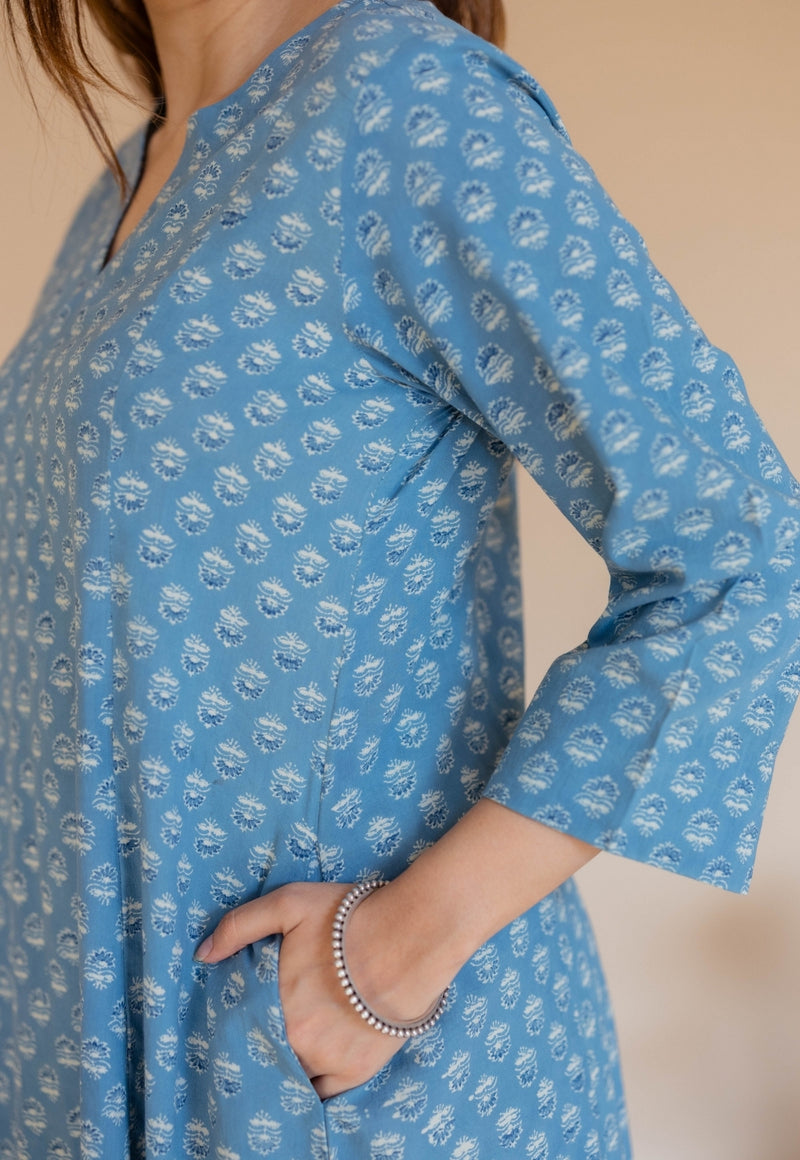 Malika Blue Ajrakh Cotton Kali Kurta