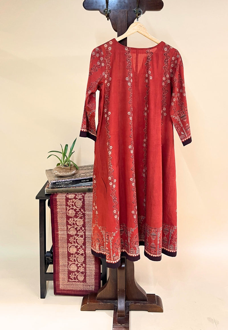 Prisha Red Ajrakh Cotton Kali Kurta
