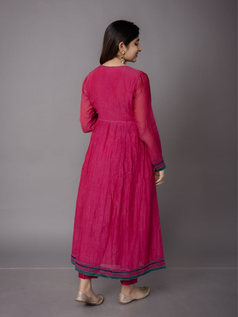 Smita Pink Solid Chanderi Silk A Line Kurta