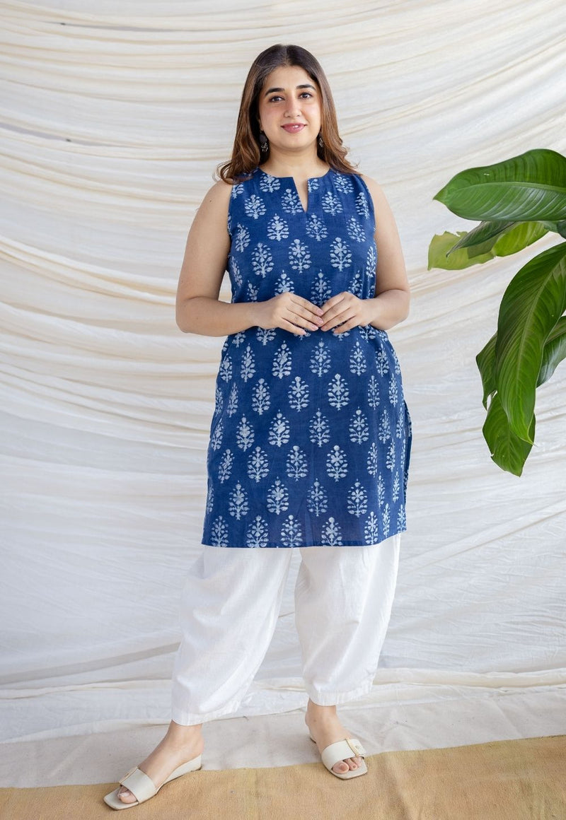 Anaya Indigo Dabu Cotton Straight Kurta