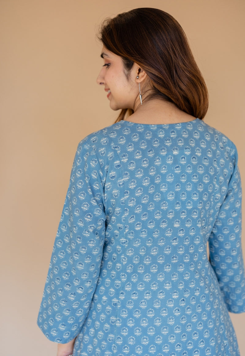 Malika Blue Ajrakh Cotton Kali Kurta