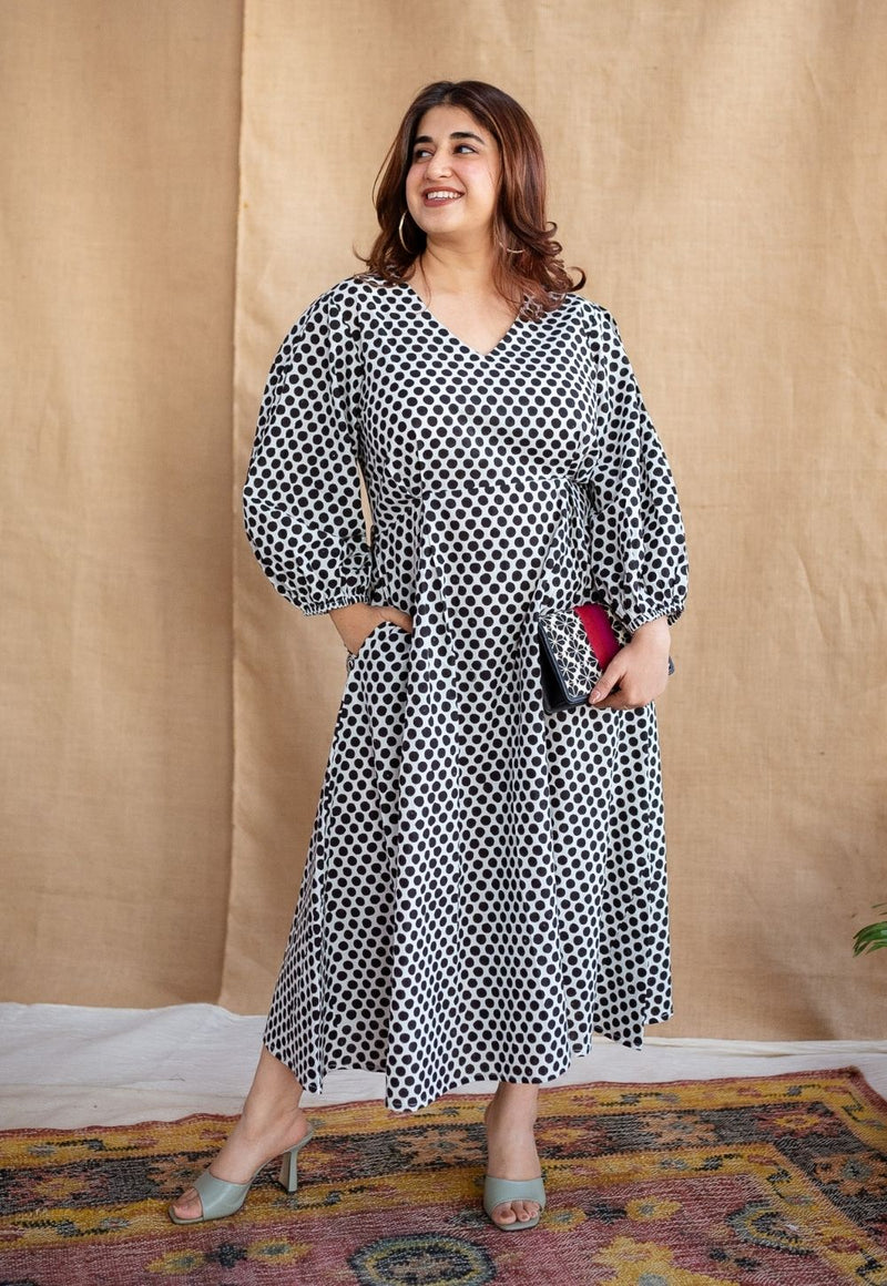 Rahima Black Dabu Cotton A Line Dress