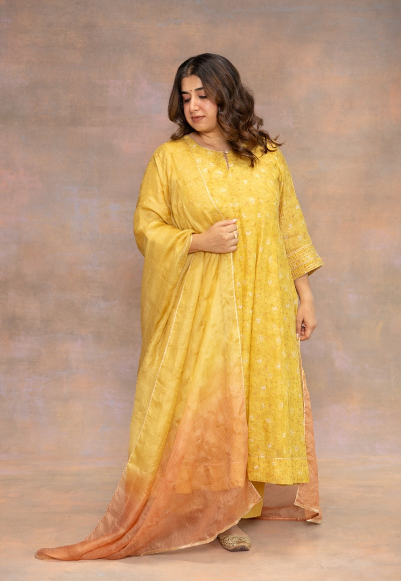 Rosa Yellow Solid Ombre Kota Doria Silk Dupatta with Mukaish Detailing