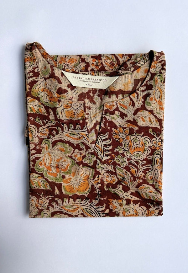 Navya Mustard Kalamkari Cotton Straight Short Top