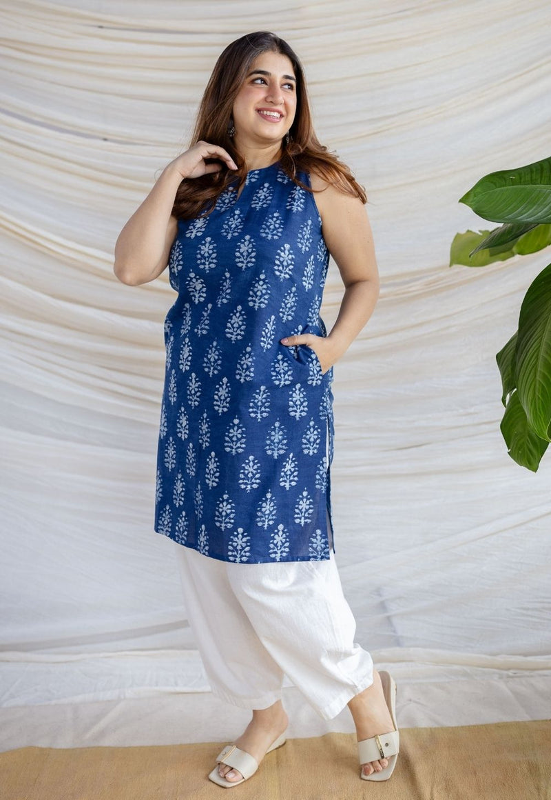 Anaya Indigo Dabu Cotton Straight Kurta