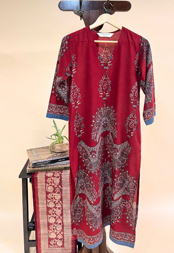 Elisha Red Ajrakh Cotton Straight Kurta